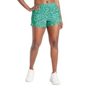 All in Motion Green Navy White Leopard High Rise Run Shorts Small